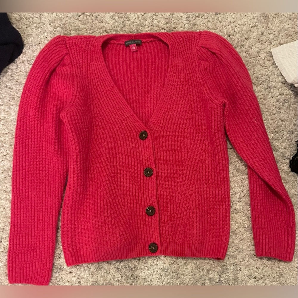 pink button up sweater